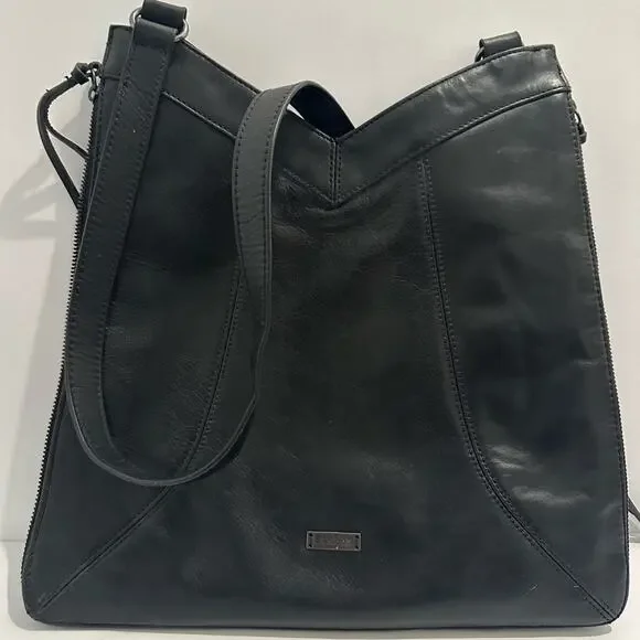 Joe’s Jeans Skyler Moto Black Leather Crossbody Bag Asymmetrical Zips
